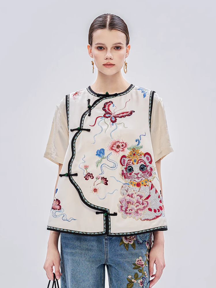 TCH Vintage 1940s Graphic Embroidery Rhinestone Vest