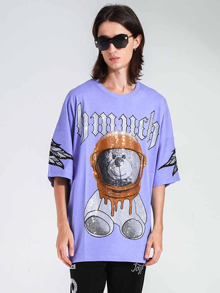 TCH Oversized Rhinestone Bear Wings Sleeve T-shirt