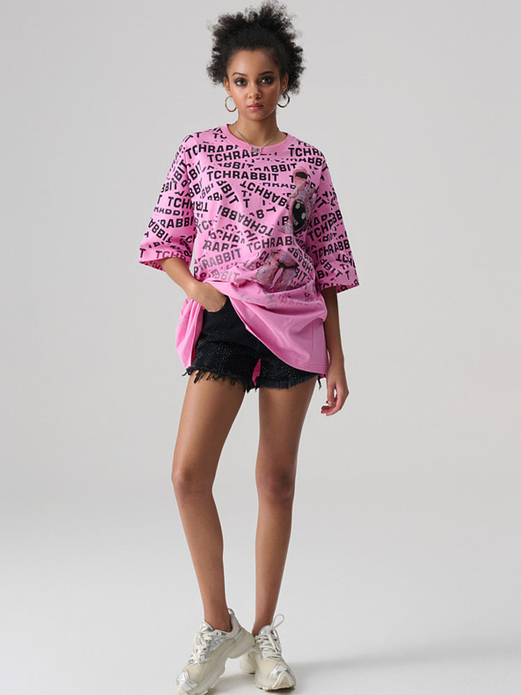 TCH Letter Graphic Rhinestone Oversized T-shirt