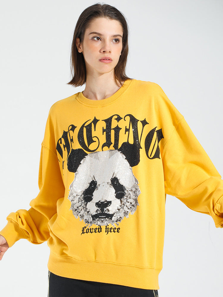 TCH Rhinestone Panda Oversized Pullover Sweatshirt-U.K