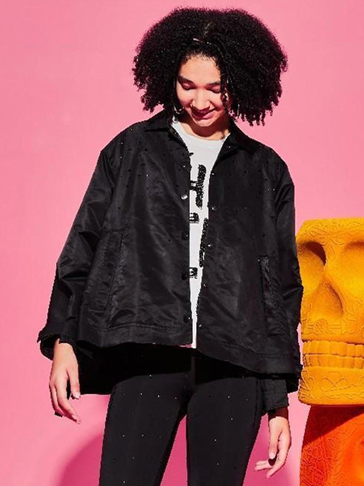 TCH Rhinestone Embroidery Oversized Jacket in Black