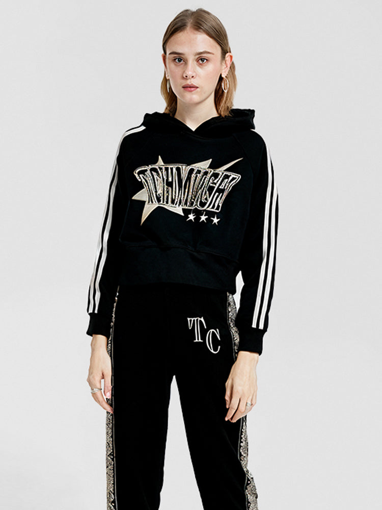 TCH Rhinestone Logo Print Crop Pullover Hoodie