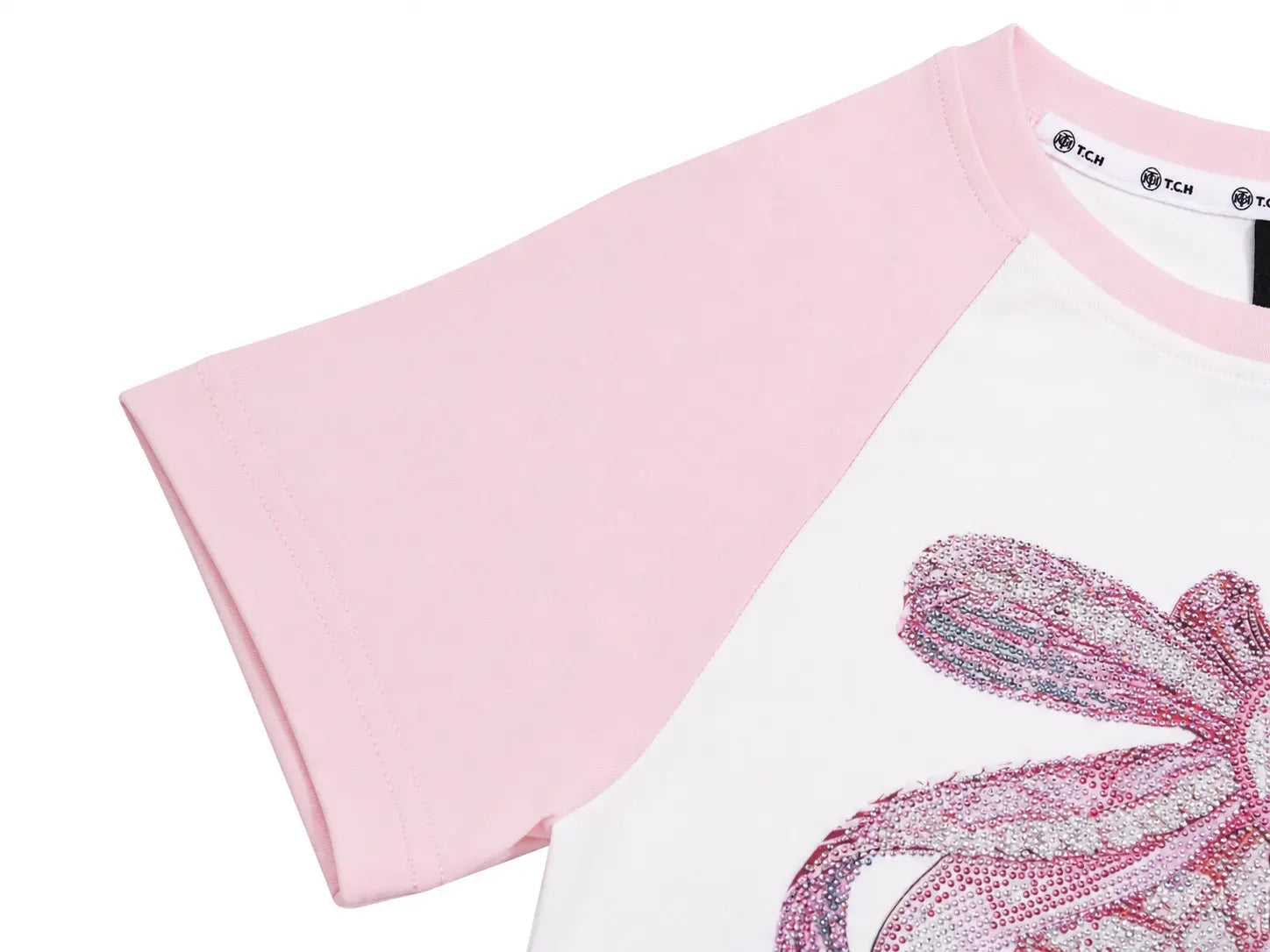 TCH Pink Bow Rhinestone Graphic Raglan T-Shirt