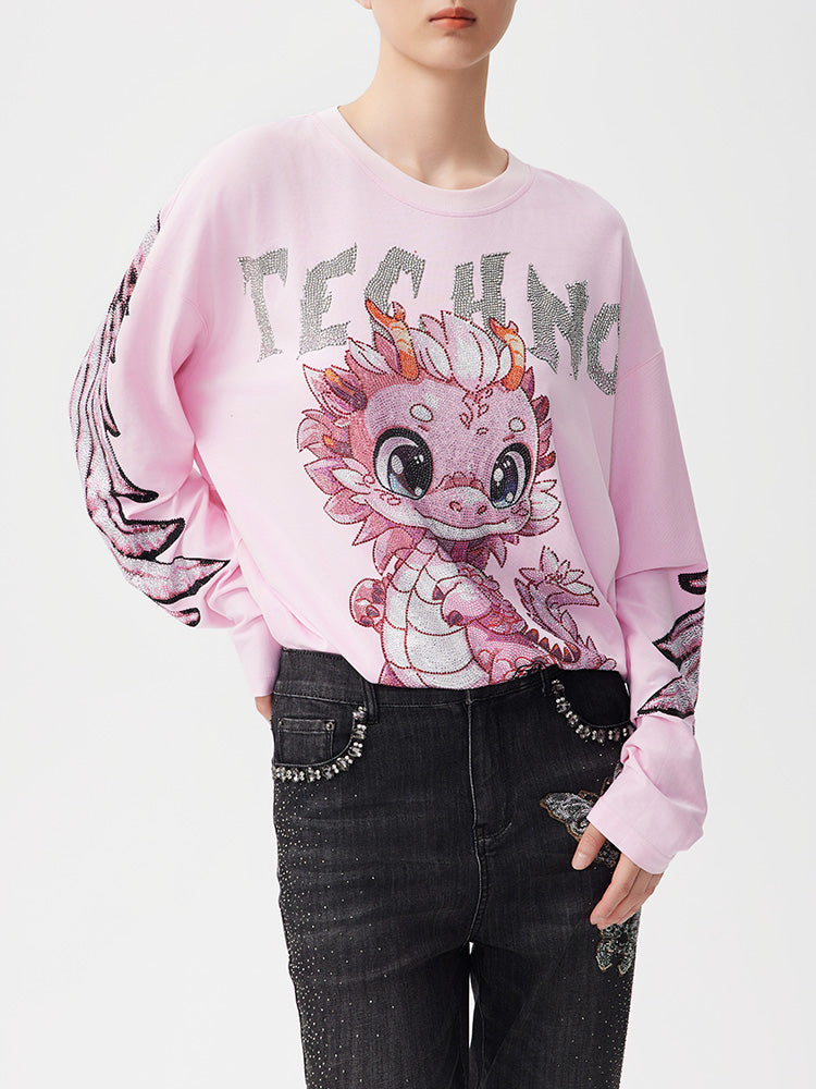 TCH Luxury Rhinestone Bady Dragon Sparkle Top with Wings Sleeve