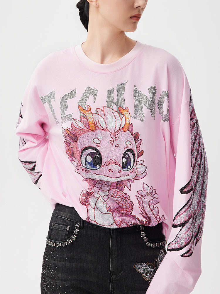 TCH Luxury Rhinestone Bady Dragon Sparkle Top with Wings Sleeve