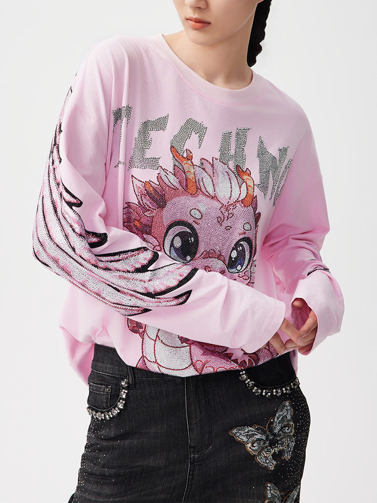 TCH Luxury Rhinestone Bady Dragon Sparkle Top with Wings Sleeve