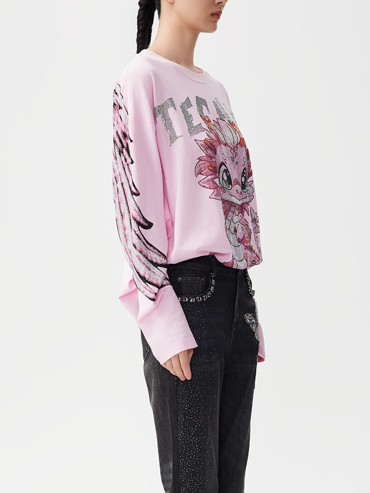 TCH Luxury Rhinestone Bady Dragon Sparkle Top with Wings Sleeve