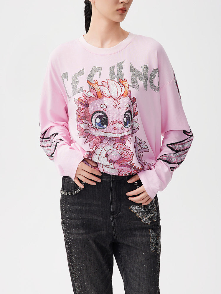 TCH Luxury Rhinestone Bady Dragon Sparkle Top with Wings Sleeve