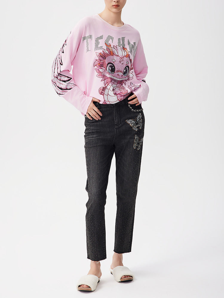 TCH Luxury Rhinestone Bady Dragon Sparkle Top with Wings Sleeve