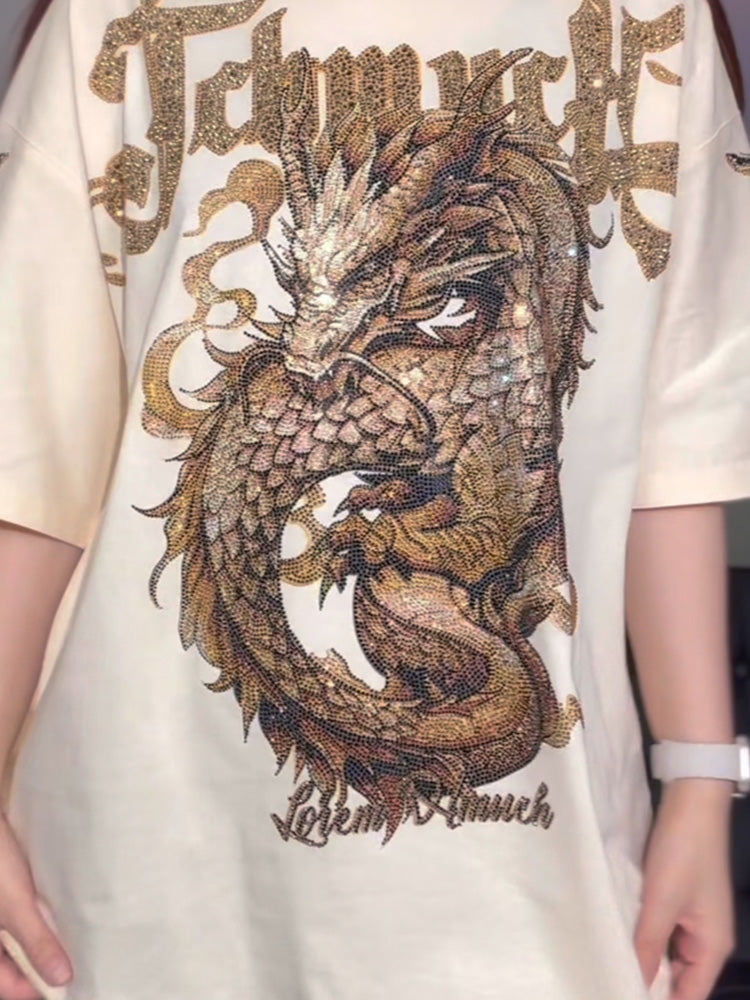 TCH Dragon Rhinestone Bling Trendy T-shirt /Oversized Hoodie