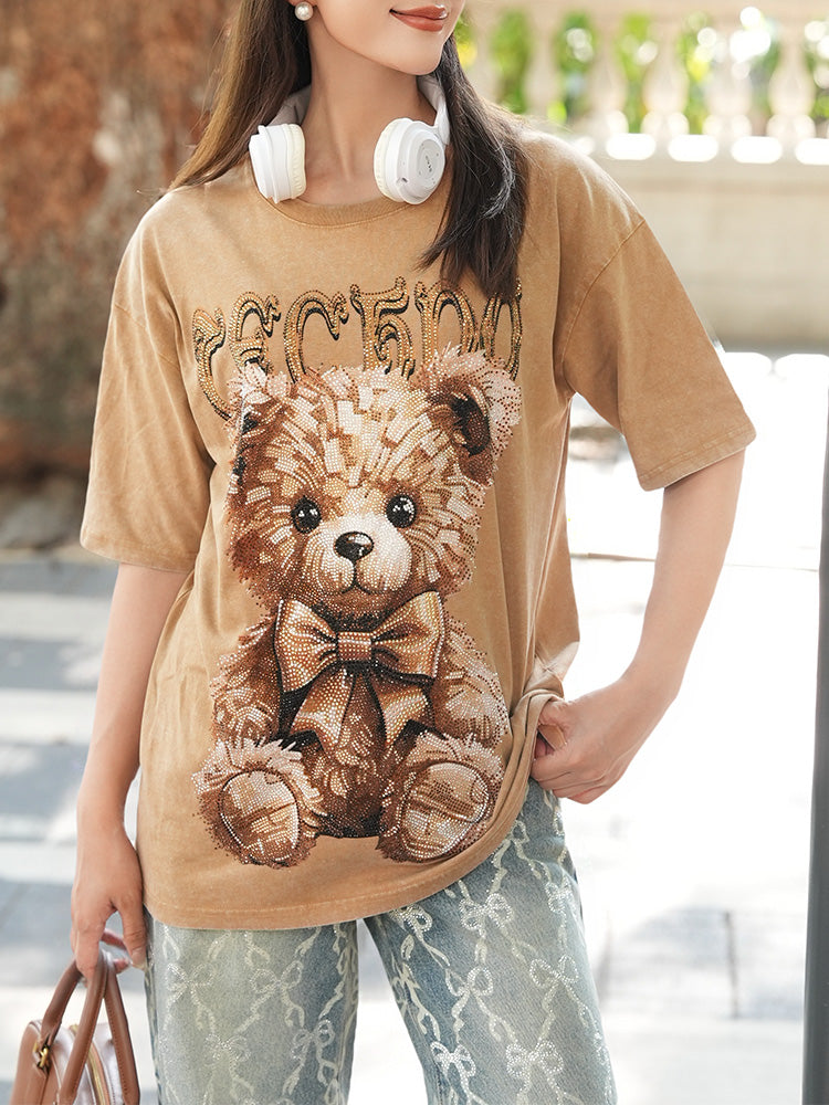 TCH Presale Rhinestone Teddy Bear Washed T-Shirt