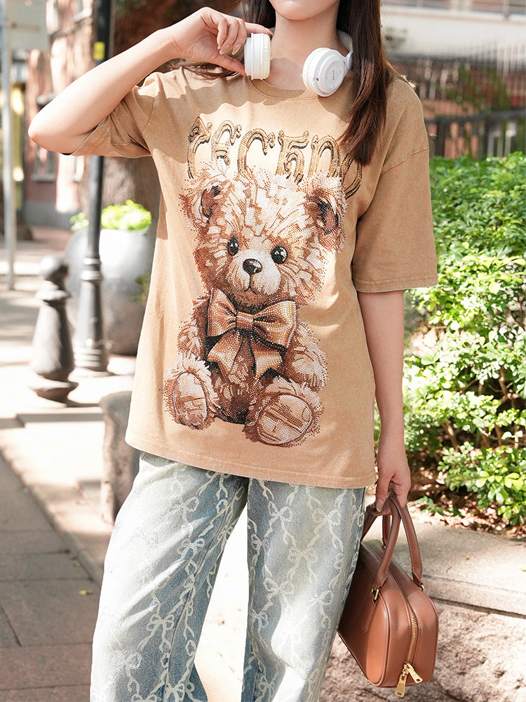 TCH Presale Rhinestone Teddy Bear Washed T-Shirt