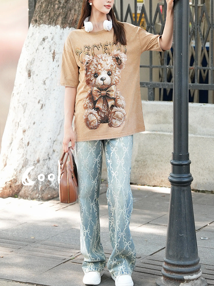 TCH Presale Rhinestone Teddy Bear Washed T-Shirt