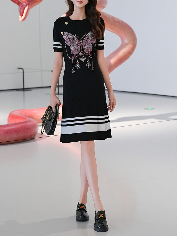TCH Luxury Rhinestone Butterfly Contrast Knit Dress