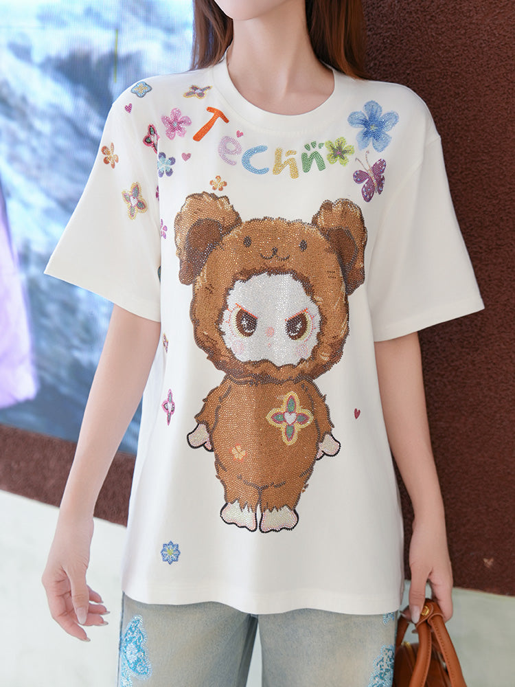 TCH Labubu Rhinestone Colorful Tee with White