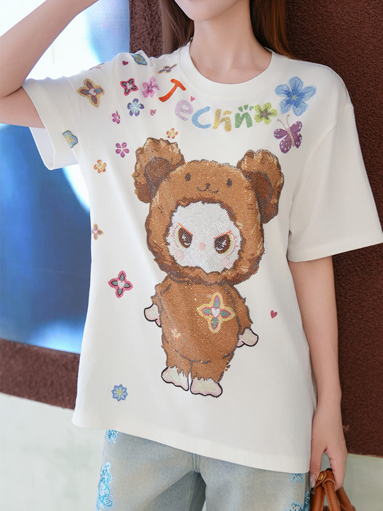 TCH Labubu Rhinestone Colorful Tee with White