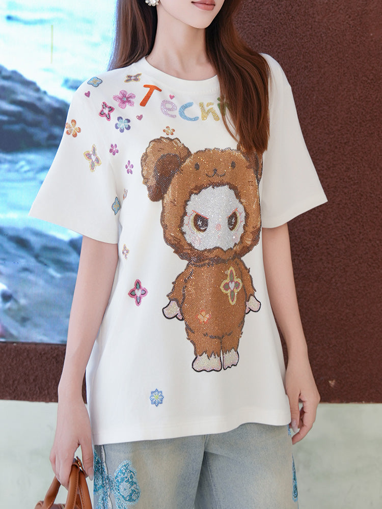 TCH Labubu Rhinestone Colorful Tee with White