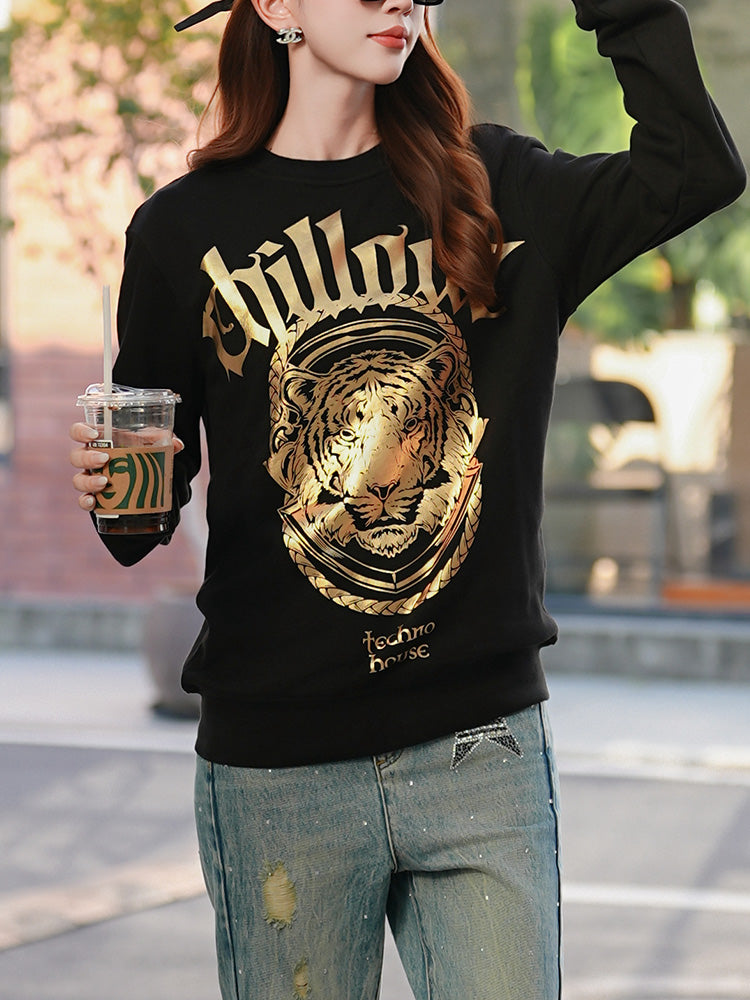 TCH Women's Gold Graphic Printed Cotton Sweatshirt