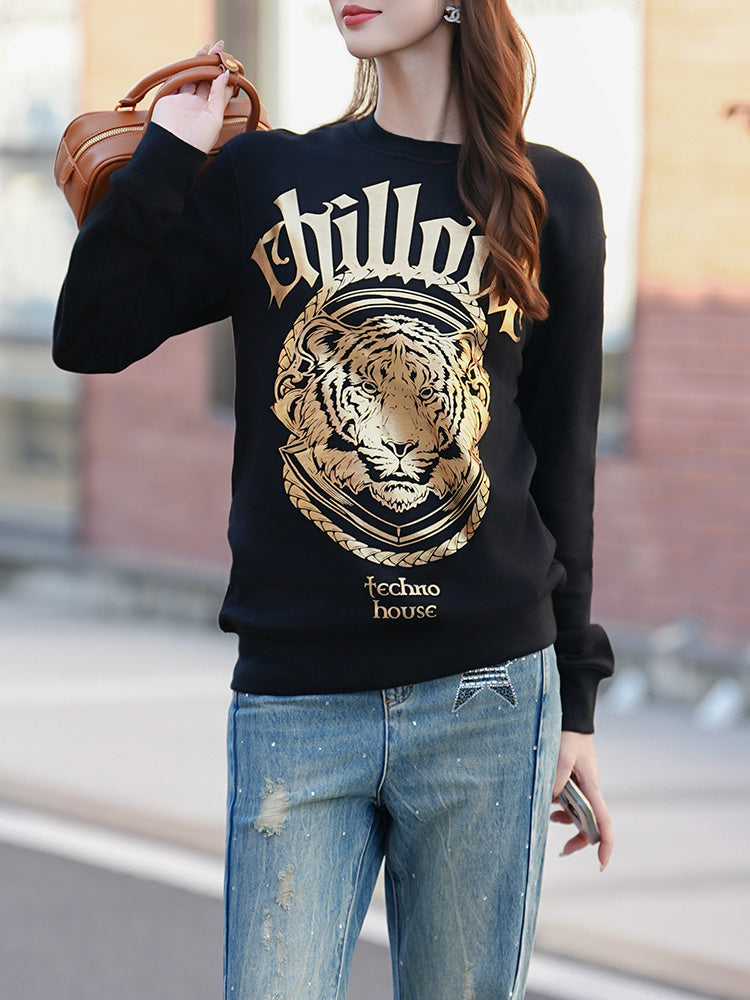 TCH Women's Gold Graphic Printed Cotton Sweatshirt
