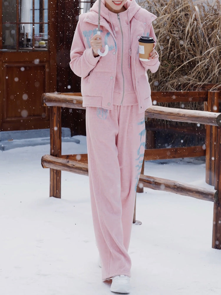 TCH Graphic Rhinestone 3 Piece Outfits Sweatsuit