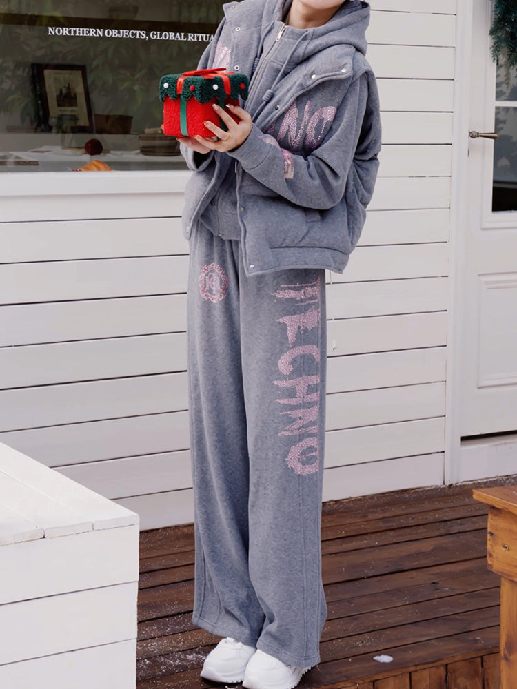 TCH Graphic Rhinestone 3 Piece Outfits Hoodies Pants Set