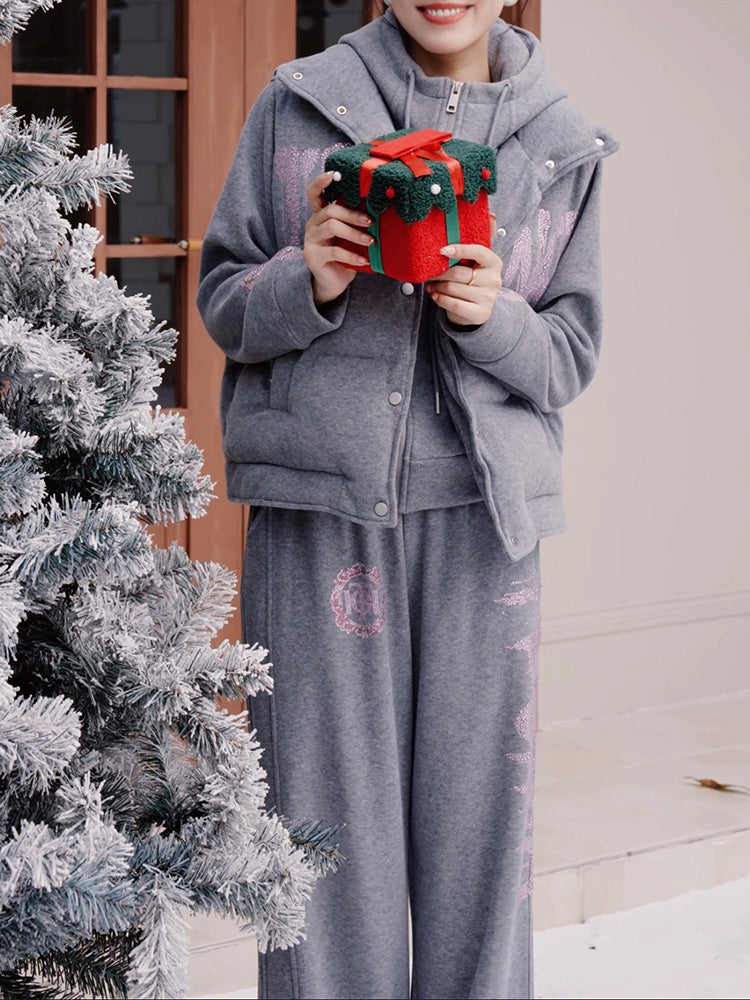 TCH Graphic Rhinestone 3 Piece Outfits Hoodies Pants Set