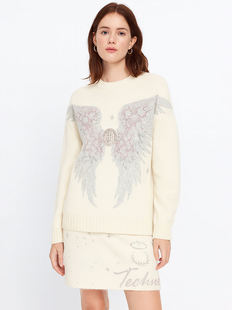 TCH 2 Piece Rhinestone Angel Aura Knit Set with Mini Skirt