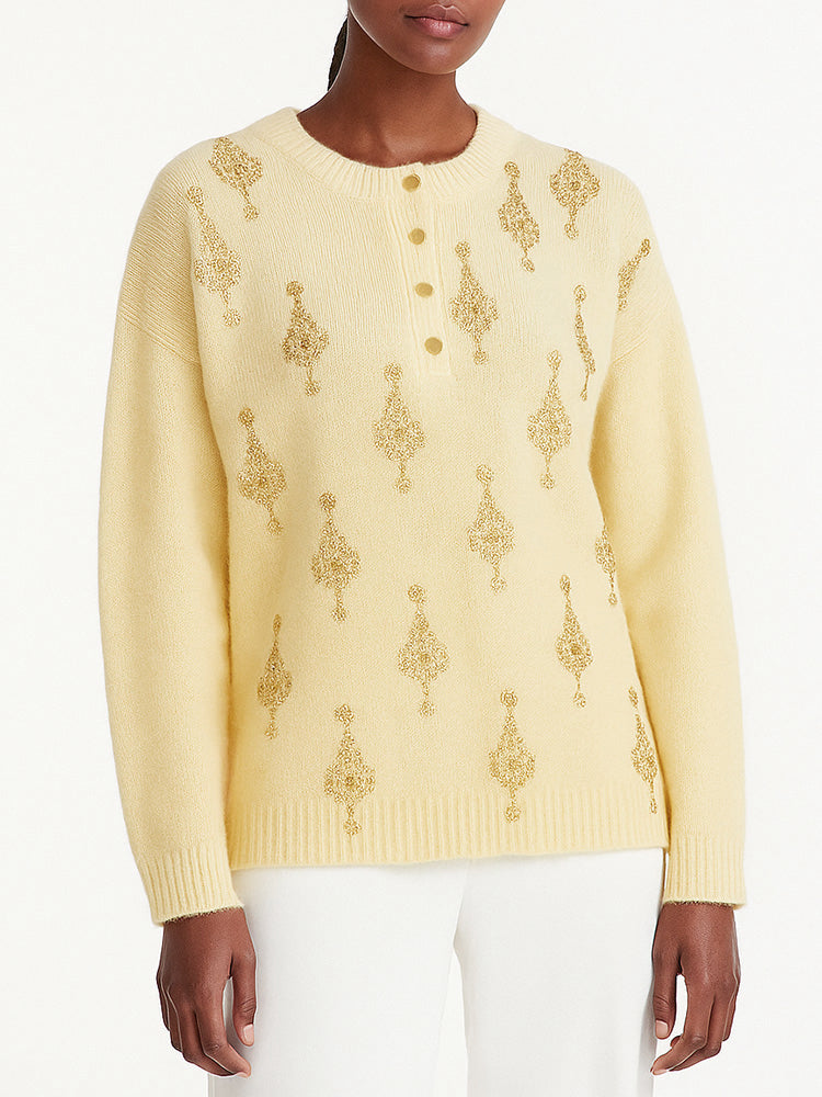TCH Rhinestone Patterned V Neck Sweater