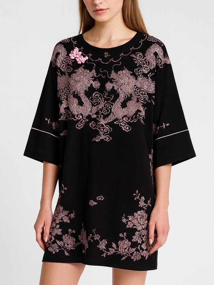 TCH Women's Crystal Embroidery Short Sleeve T-Shirt Dresses