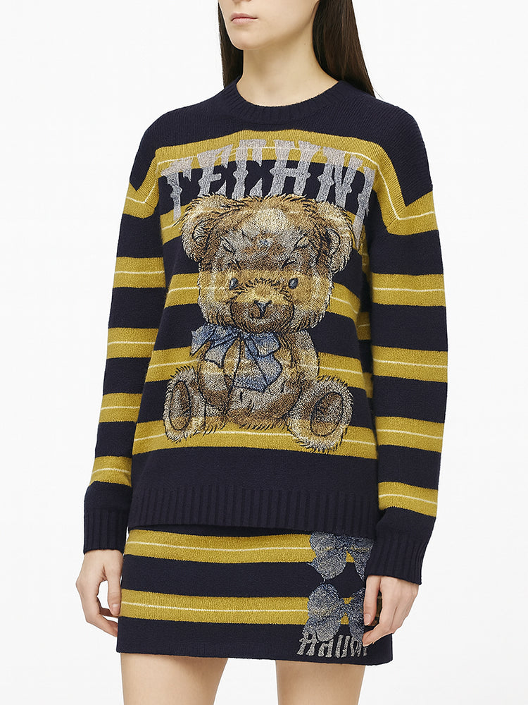 TCH 2 Piece Rhinestone Sparkle Teddy Striped Knit Skirt Set