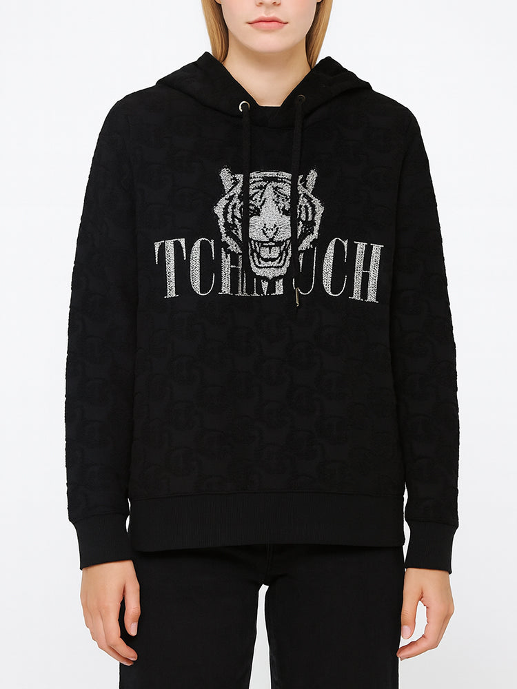 TCH Jacquard Tiger Rhinestone Black Hoodie