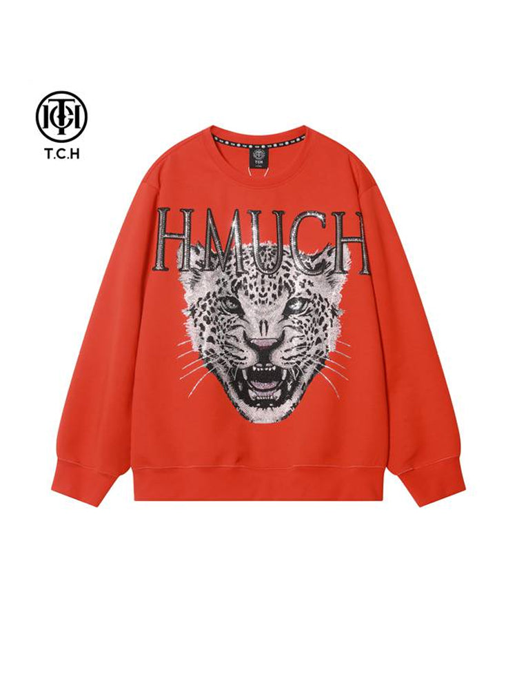 TCH Leopard Rhinestone Long Sleeve Sweatshirt with Red