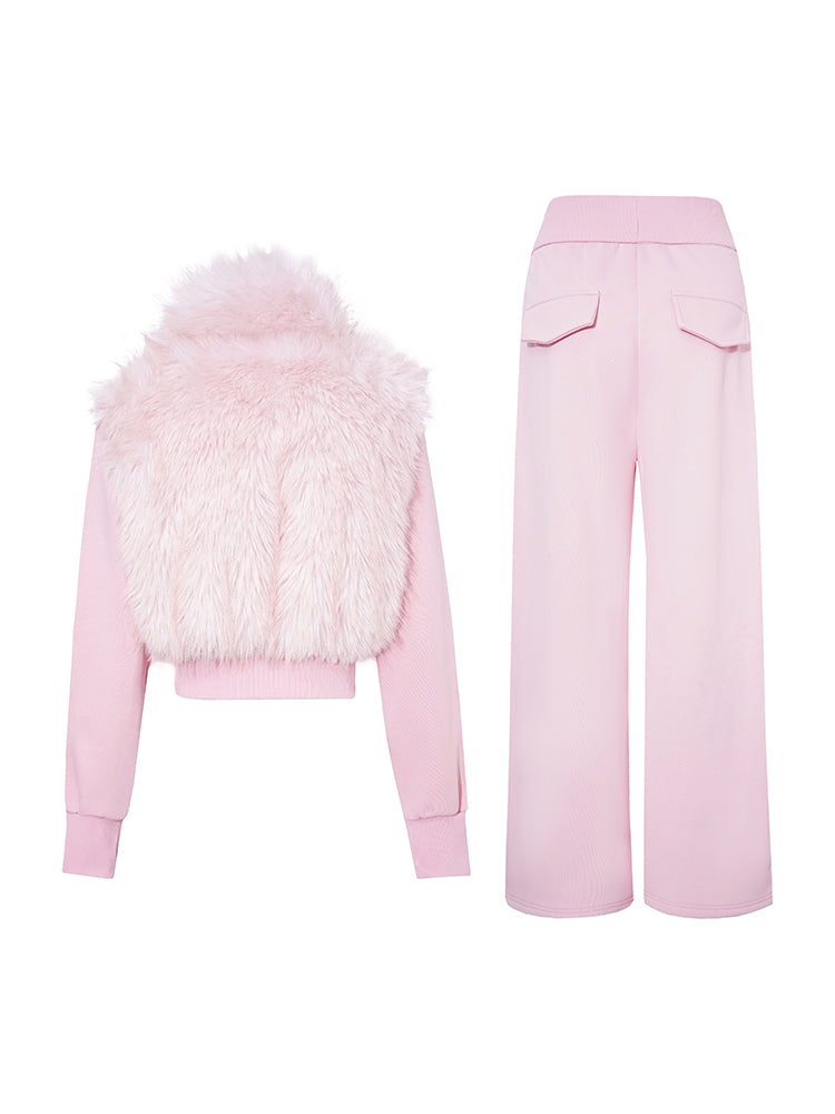 TCH Pink Rhinestone Bow Fleece-Lined Pants Sets