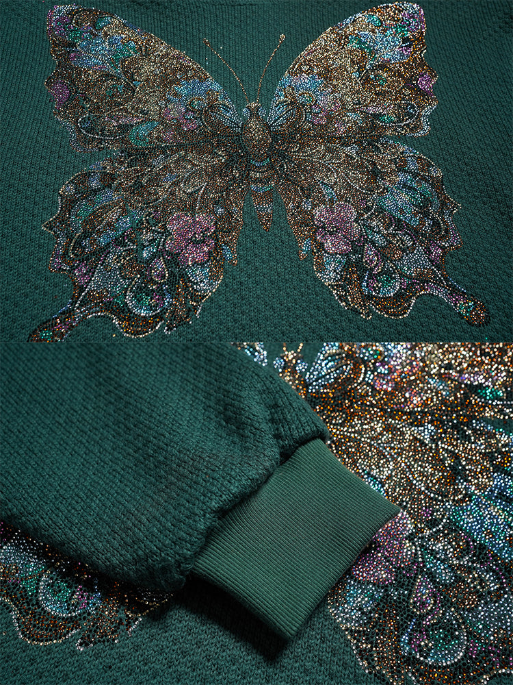 TCH Luxury Rhinestone Butterfly Knit Hoodie