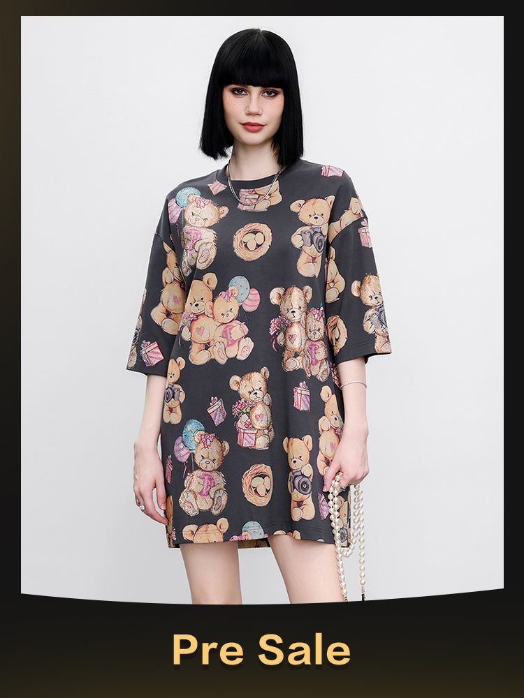 TCH Rhinestone Teddy Bear Jacquard Shirt Dress