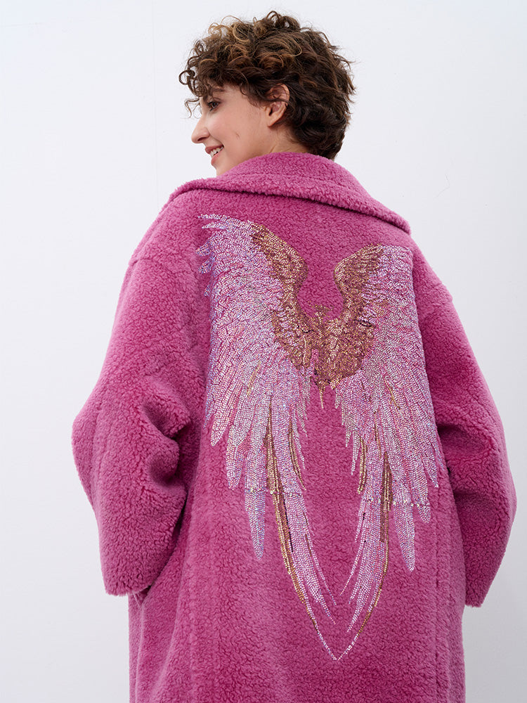 TCH Colorful Wings Rhinestone Faux Fleece Long Coat