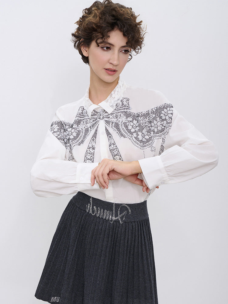 TCH Rhinestone Bow Print Lace Essential Shirts