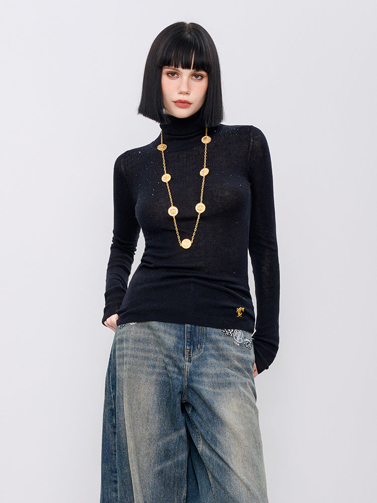 TCH Crystal Turtleneck Ribbed Slim Fit Top