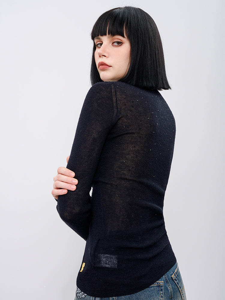 TCH Crystal Turtleneck Ribbed Slim Fit Top