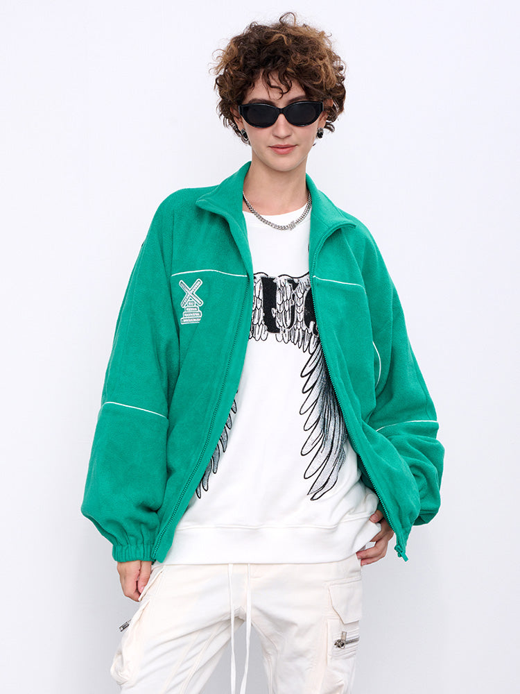 TCH Letter Sherpa Fleece Baseball Bomber Jacket