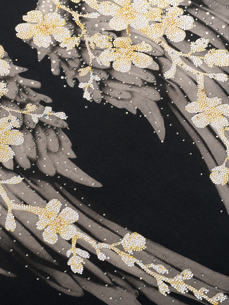 TCH Pre-sale Sparkling Rhinestone Wings&Flower Print T-Shirt