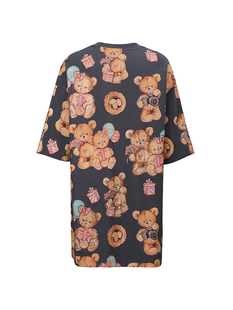 TCH Rhinestone Teddy Bear Jacquard Shirt Dress