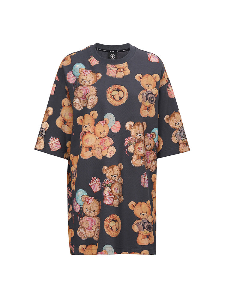 TCH Rhinestone Teddy Bear Jacquard Shirt Dress