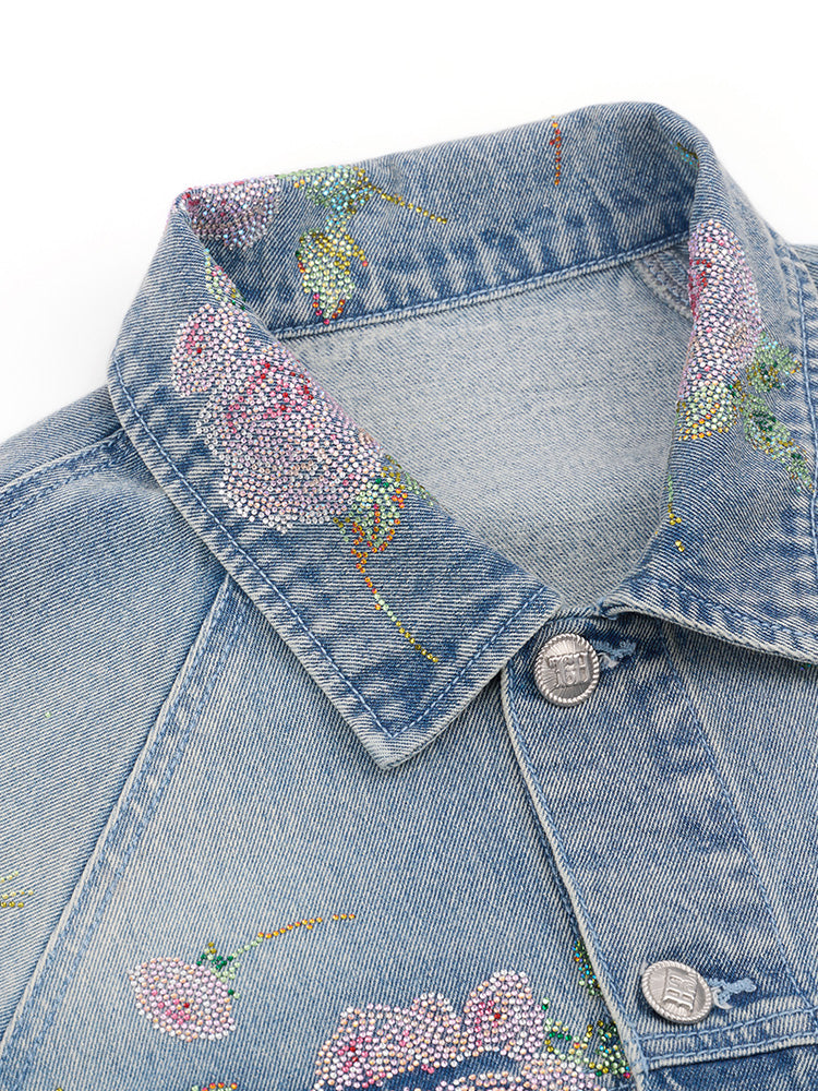 TCH Sparkling Floral Print Rhinestone Denim Jacket