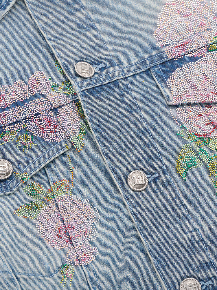 TCH Sparkling Floral Print Rhinestone Denim Jacket