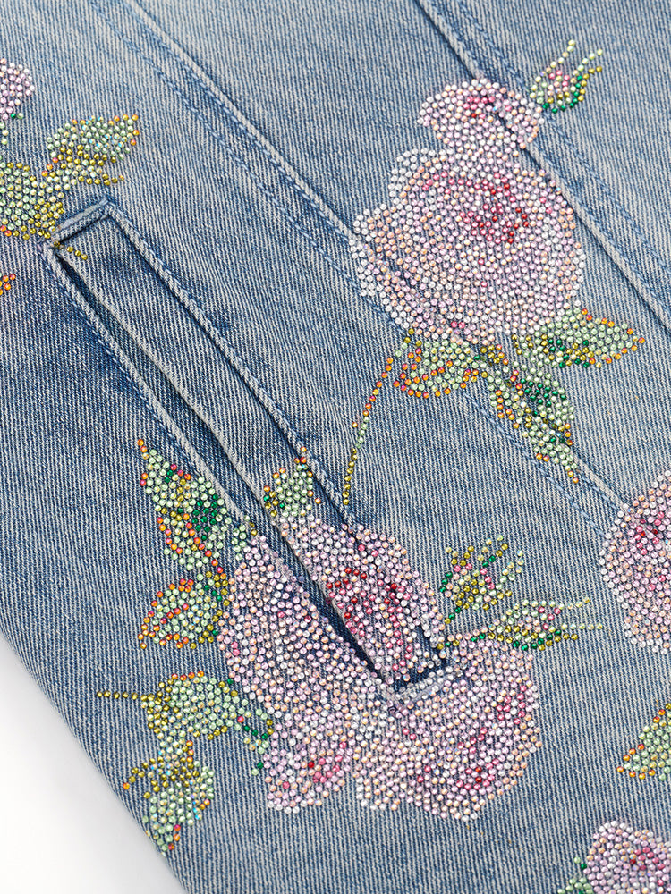 TCH Sparkling Floral Print Rhinestone Denim Jacket