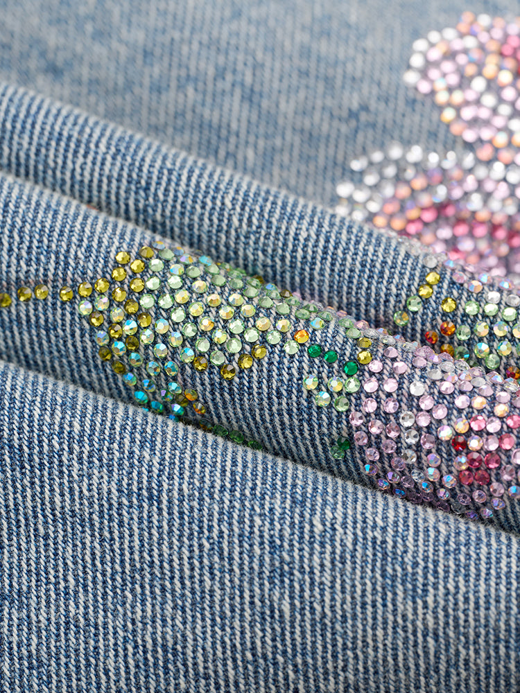 TCH Sparkling Floral Print Rhinestone Denim Jacket