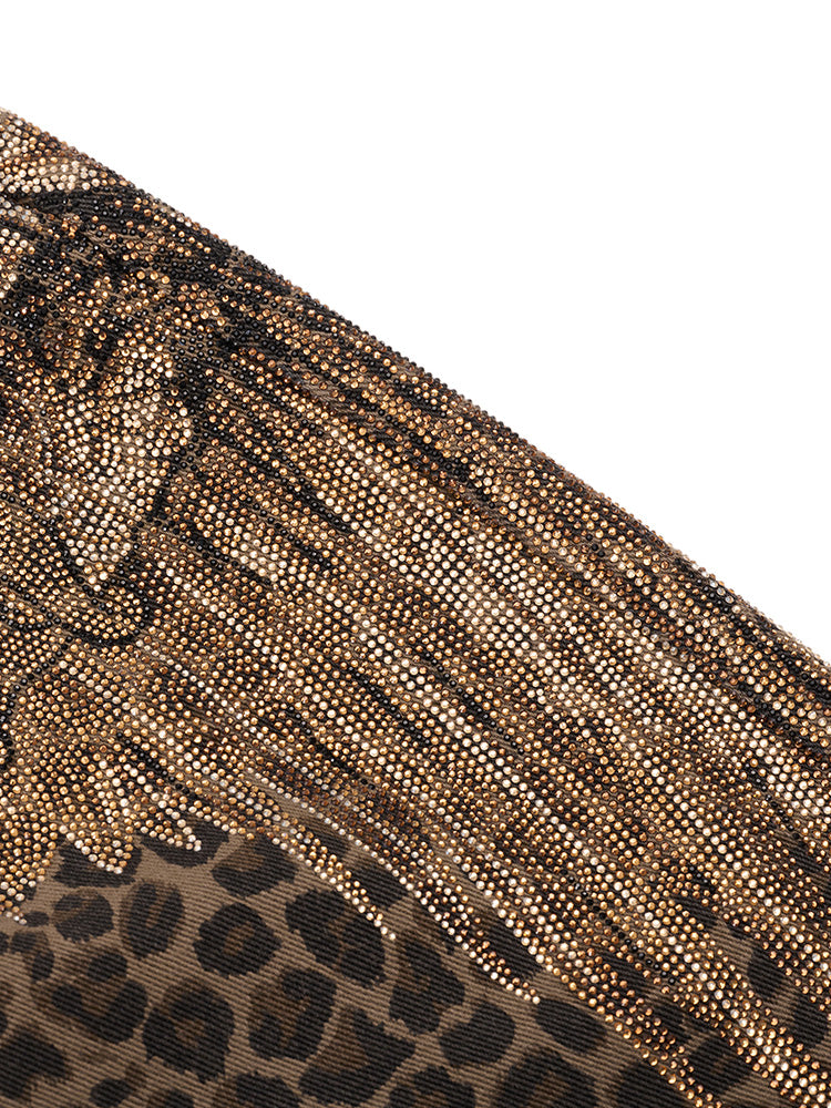 TCH Leopard Print Rhinestone Wings Pants for Spring