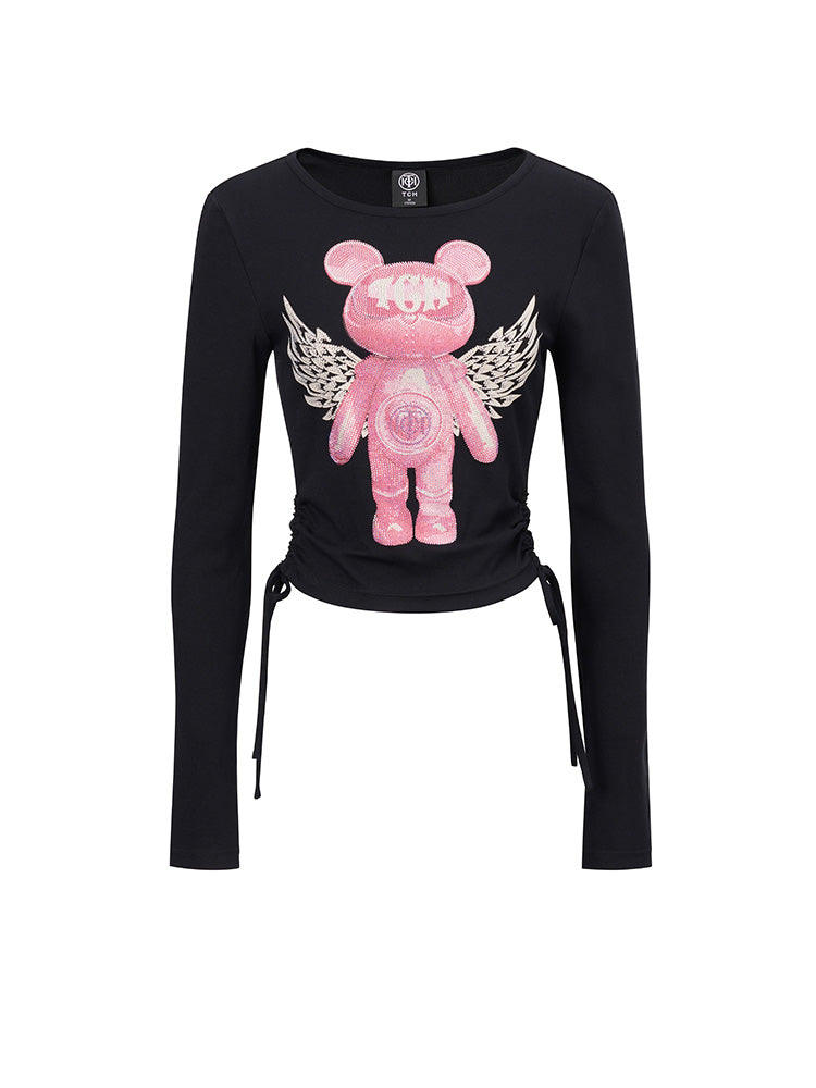 TCH Presale Graphic Rhinestone Drawstring Crop Top