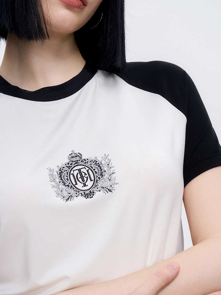TCH Rhinestone Logo Contrast Raglan Sleeve Tee